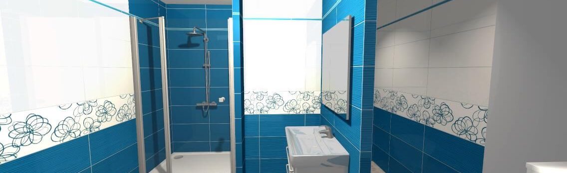 Modrá koupelna v panelákovém bytě Most
