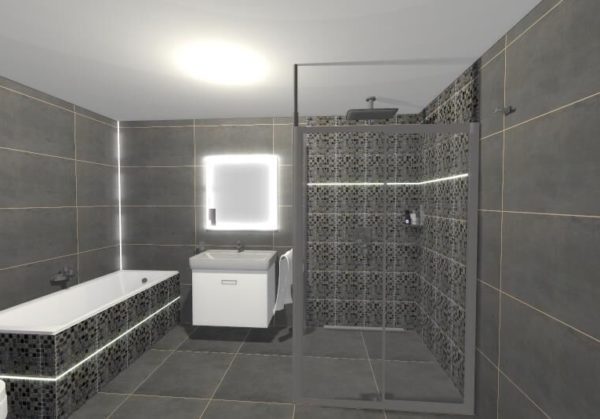 Koupelny inspirace – Moderní šedá koupelna s mozaikou