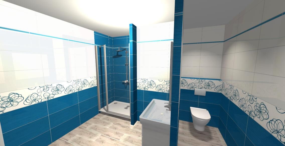 Modrá koupelna v panelákovém bytě Most