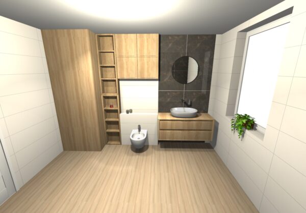 grafický návrh koupelny – Koupelna RD kombinace se dřevem