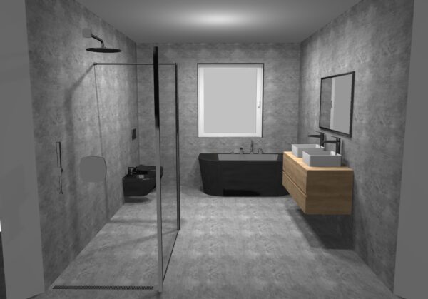 grafické návrhy koupelen – Koupelna s černou vanou a WC