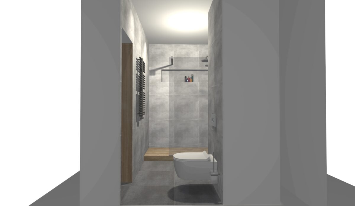Betonová koupelna s nikami